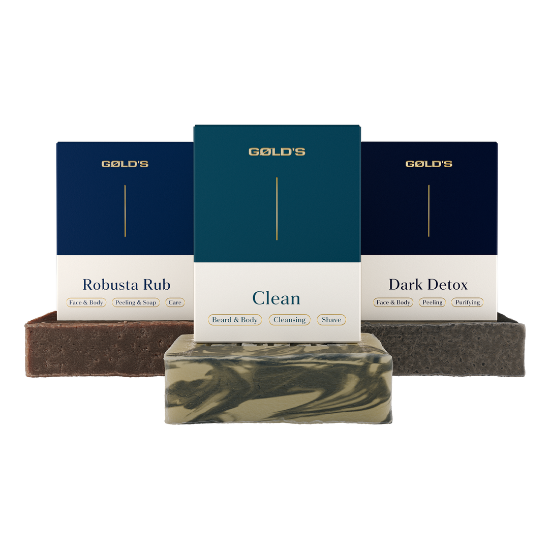 Soap Trilogy Set von Goelds / GØLD'S mit Robusta Rub Soap, Clean Soap und Dark Detox Soap