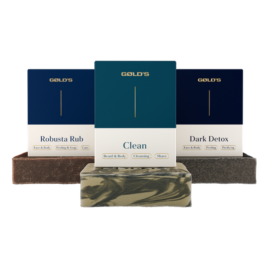 Soap Trilogy Set von Goelds / GØLD'S mit Robusta Rub Soap, Clean Soap und Dark Detox Soap