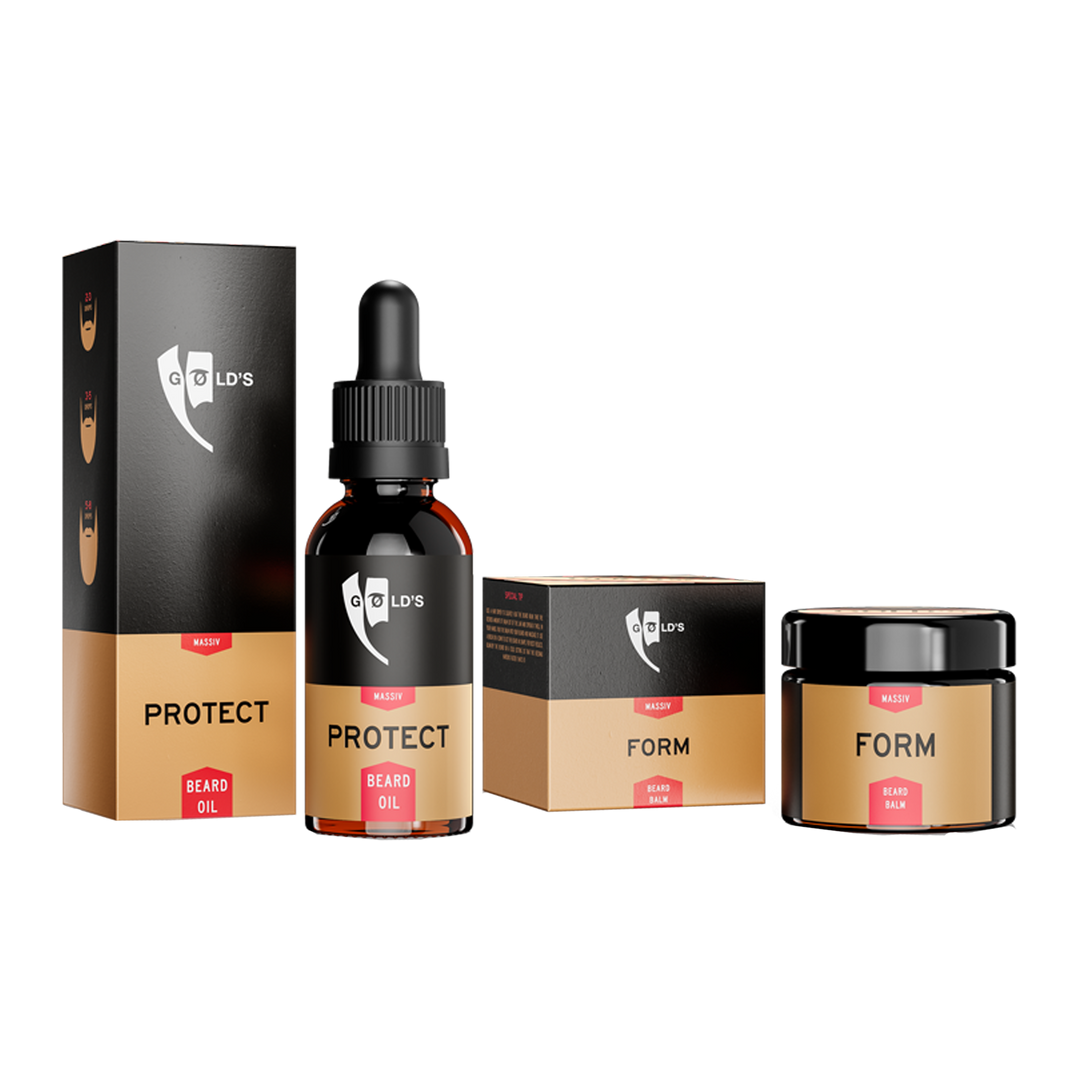 Premium Vollbart_Pflege_Duo Set mit Form Bartbalsam und Protect Bartöl von GØLD'S / Goelds