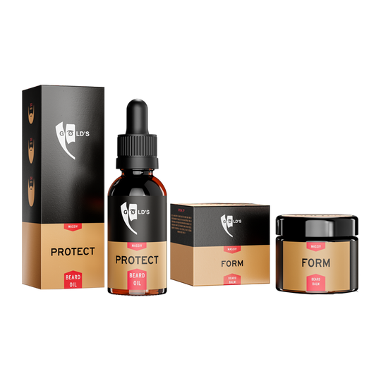 Premium Vollbart_Pflege_Duo Set mit Form Bartbalsam und Protect Bartöl von GØLD'S / Goelds