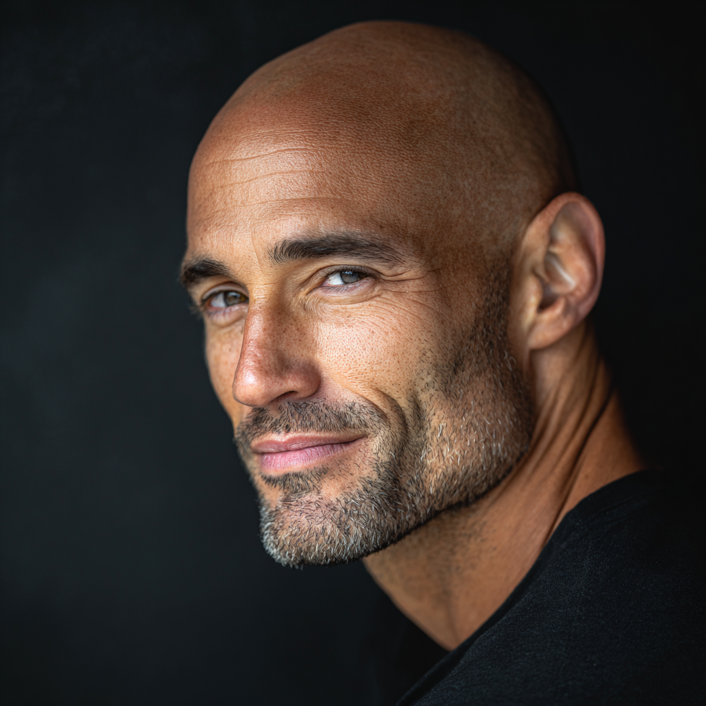 Portrait von einem Mann mit Glatze und drei Tage Bart