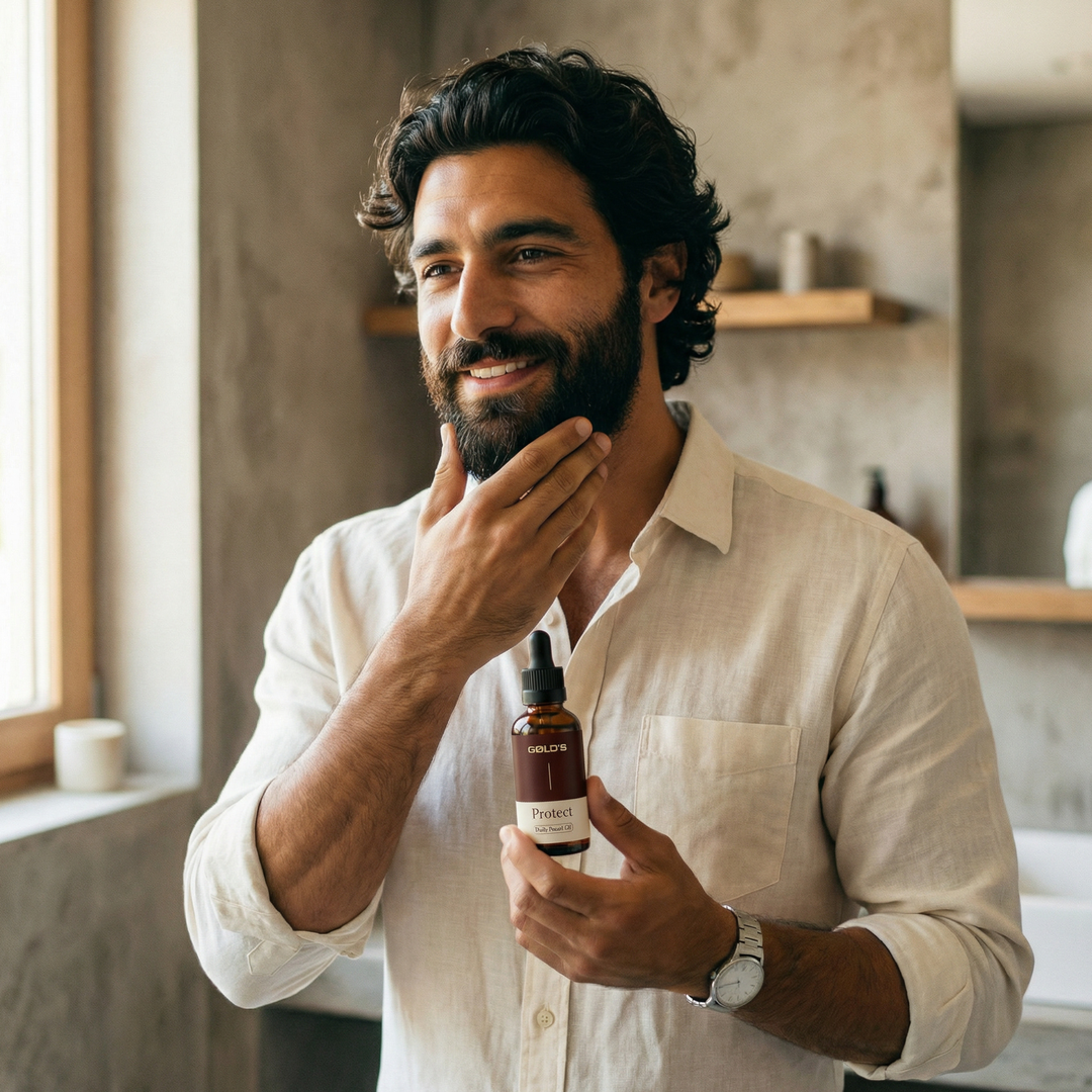 Von störrischen Stoppeln zum Prachtbart in wenigen Tropfen - Bartöl Protect von Goelds