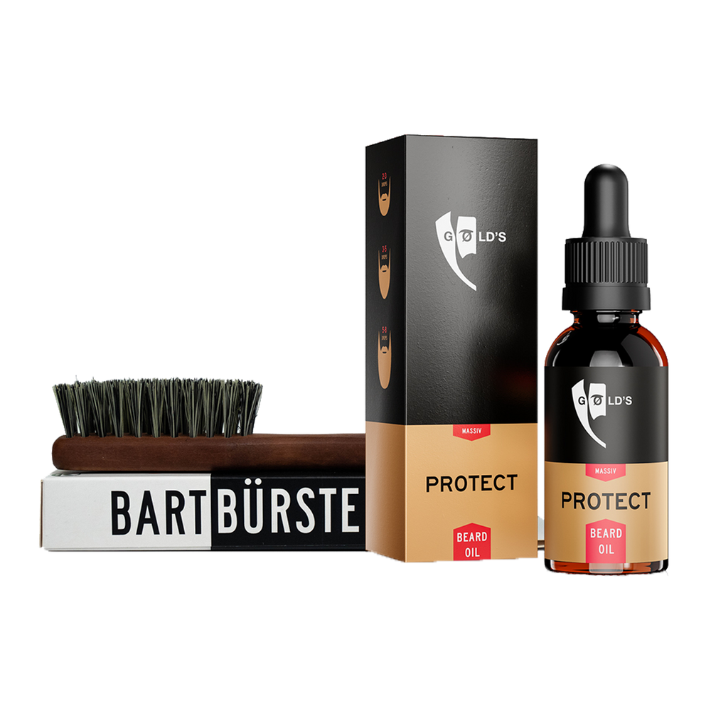 Bartpflege Starter Set mit Der Veganen Bartbürste und Bartöl Protect von GØLD'S / Goelds #waehle-deine-buerste_vegane-fibreborsten