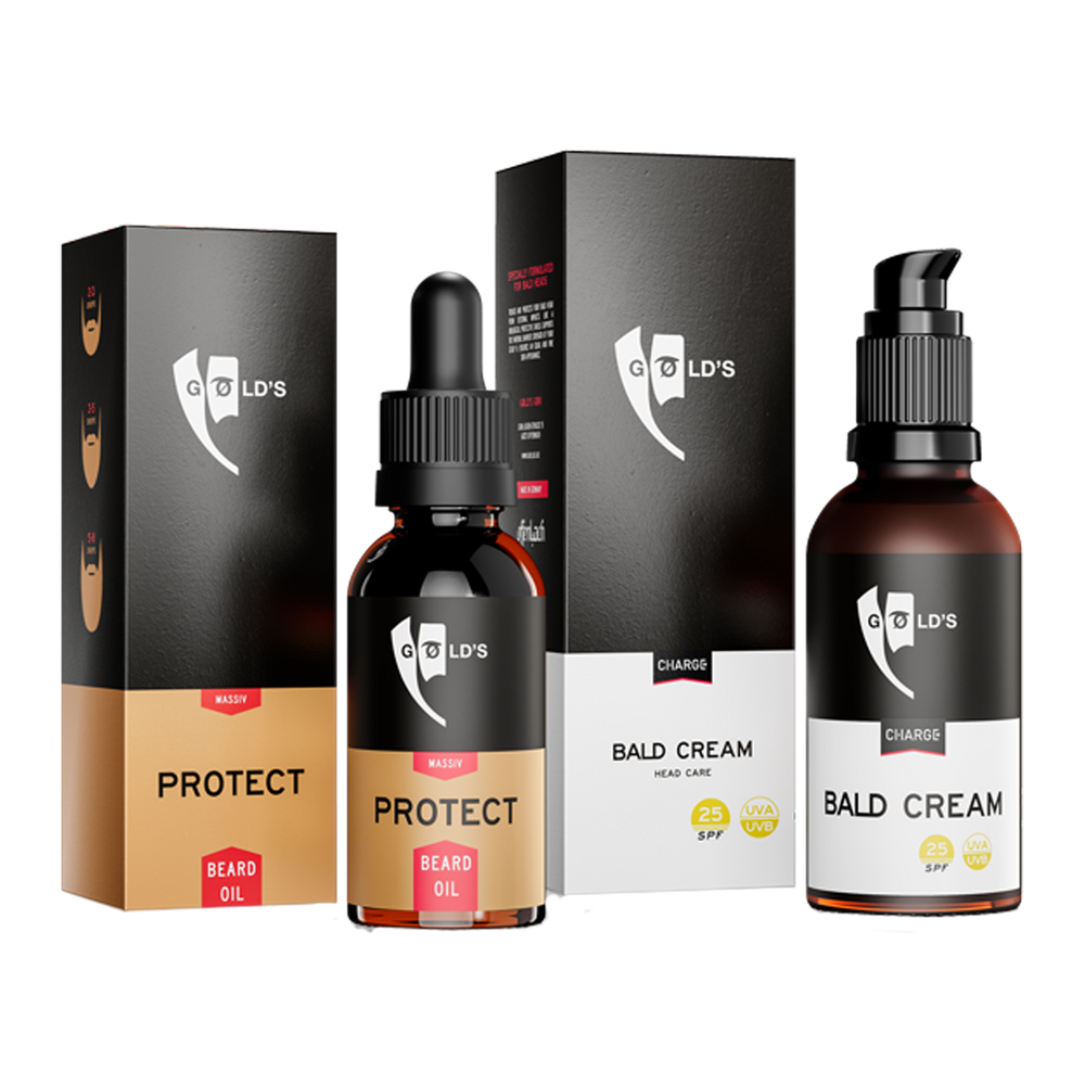Glatze & Vollbart Set von GØLD'S / Goelds - Protect Bartöl und Bald Cream
