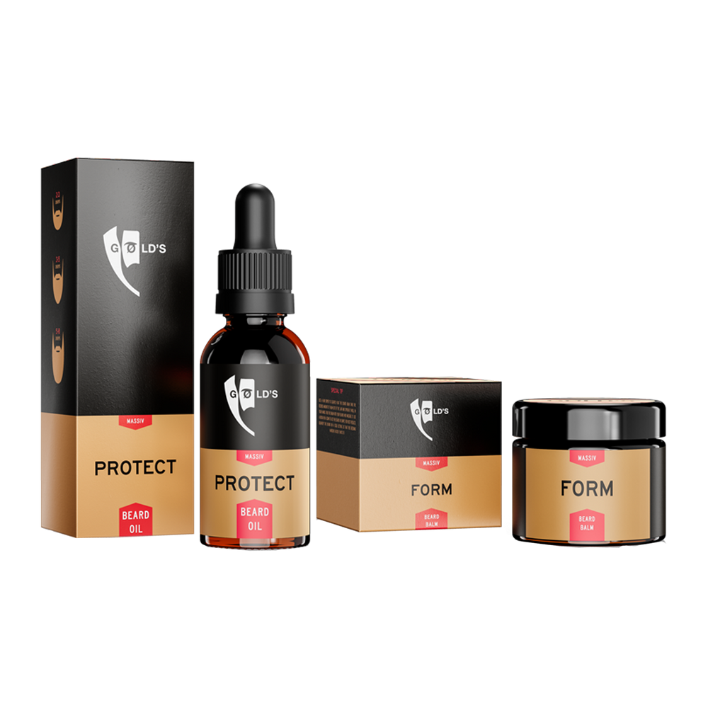 Premium Vollbart_Pflege_Duo Set mit Form Bartbalsam und Protect Bartöl von GØLD'S / Goelds